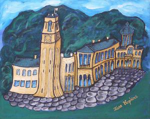 ACRYLIC ON CANVAS, painted with reference to a postcard and photographs in Peacocks in Paradise book.