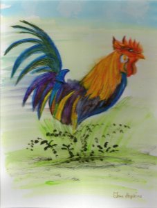 Mixed media. Used water colour and felt pens to create this chappie.